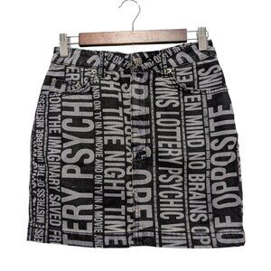 Ksubi Womens Size 27 Black Cotton Denim Super X Type O Words Graphic Mini Skirt